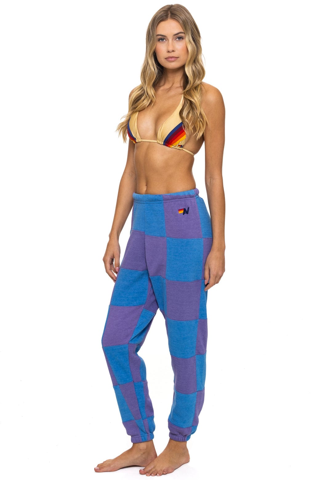 Retro CHECK QUILTED SWEATPANTS - LAVENDER OCEAN