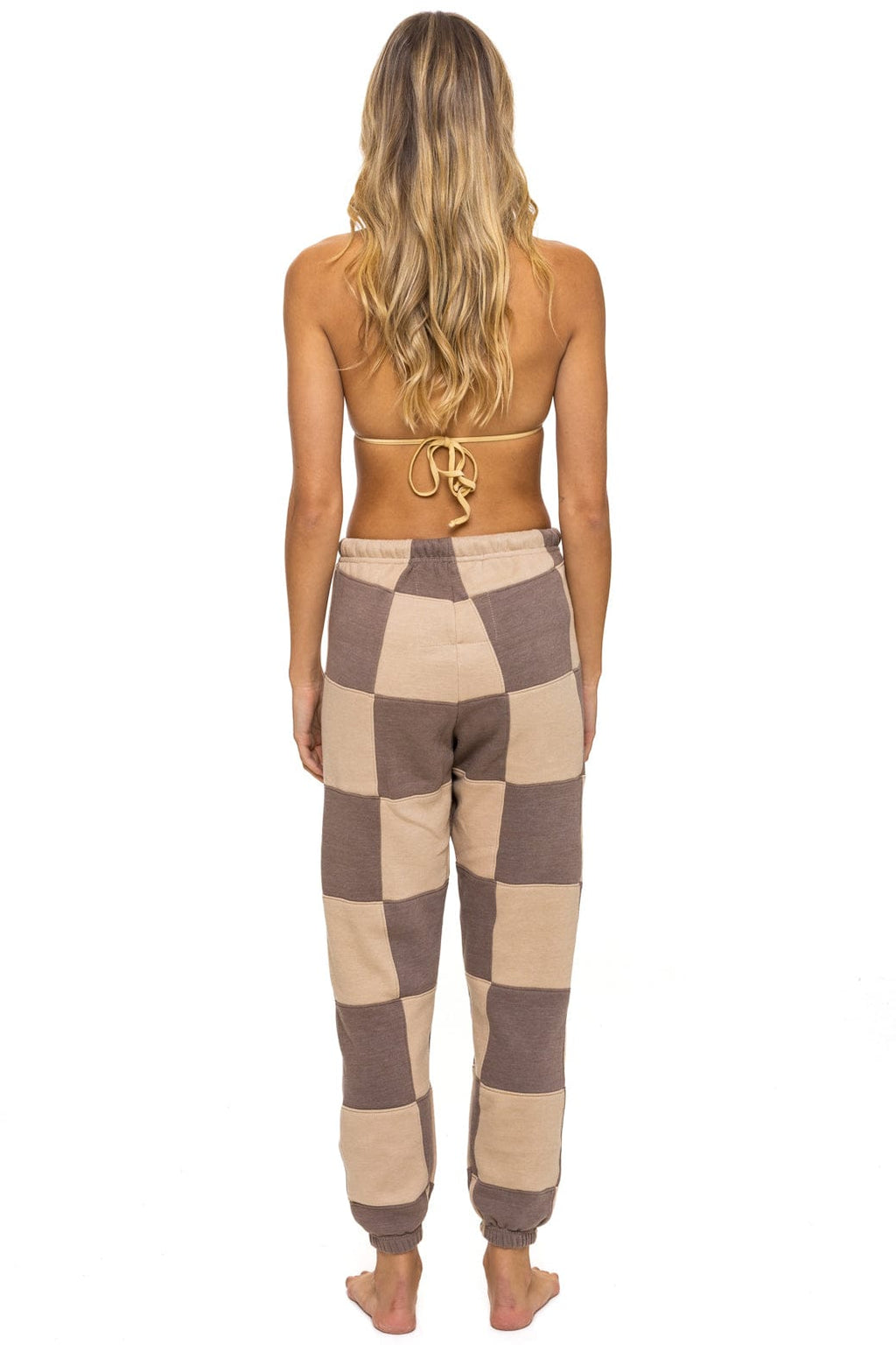 Retro CHECK QUILTED SWEATPANTS - SAND TAUPE