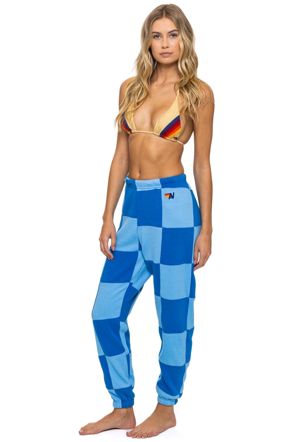 Retro CHECK QUILTED SWEATPANTS - SKY ADVENTURE BLUE