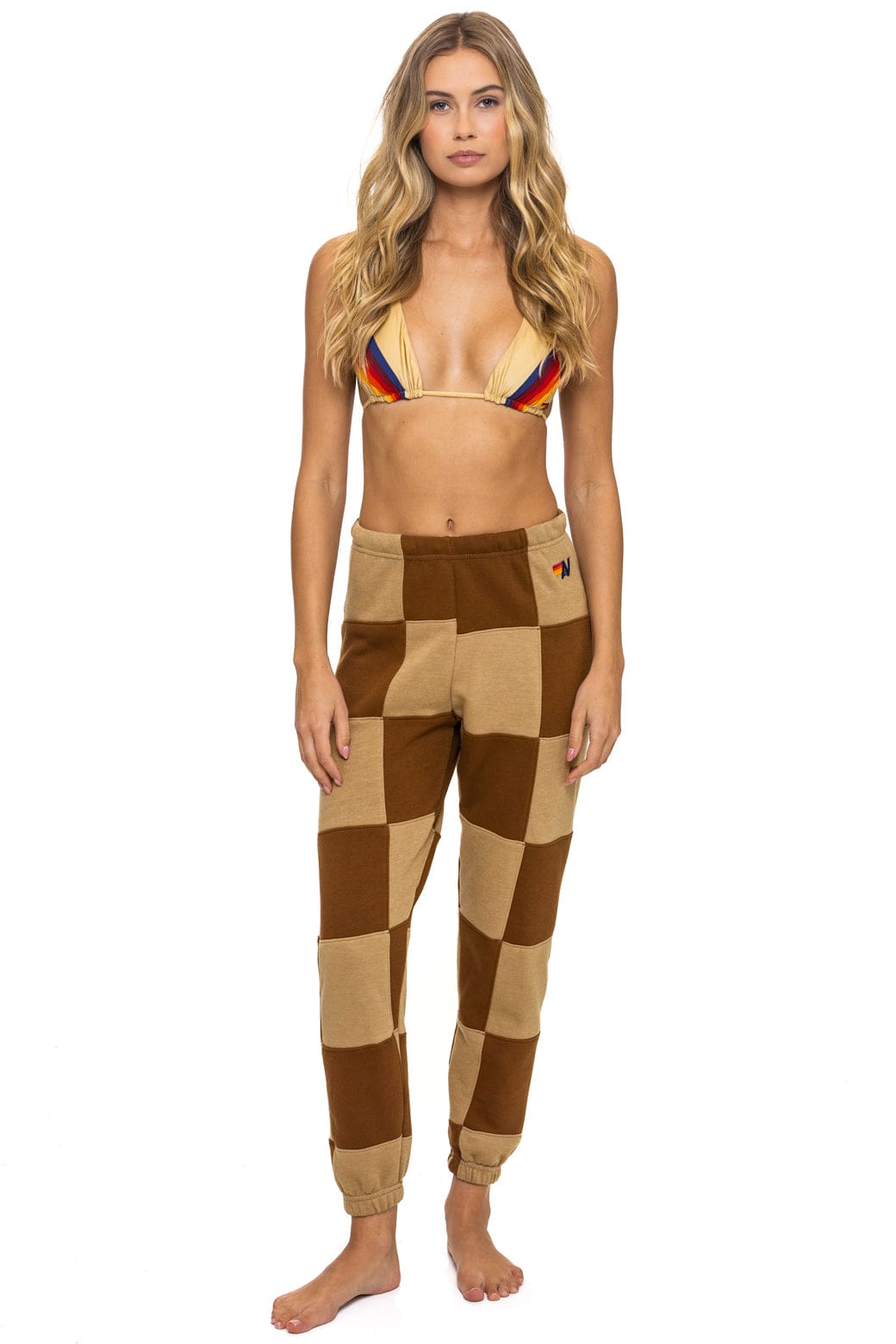 Retro CHECK QUILTED SWEATPANTS - TAN CINNAMON