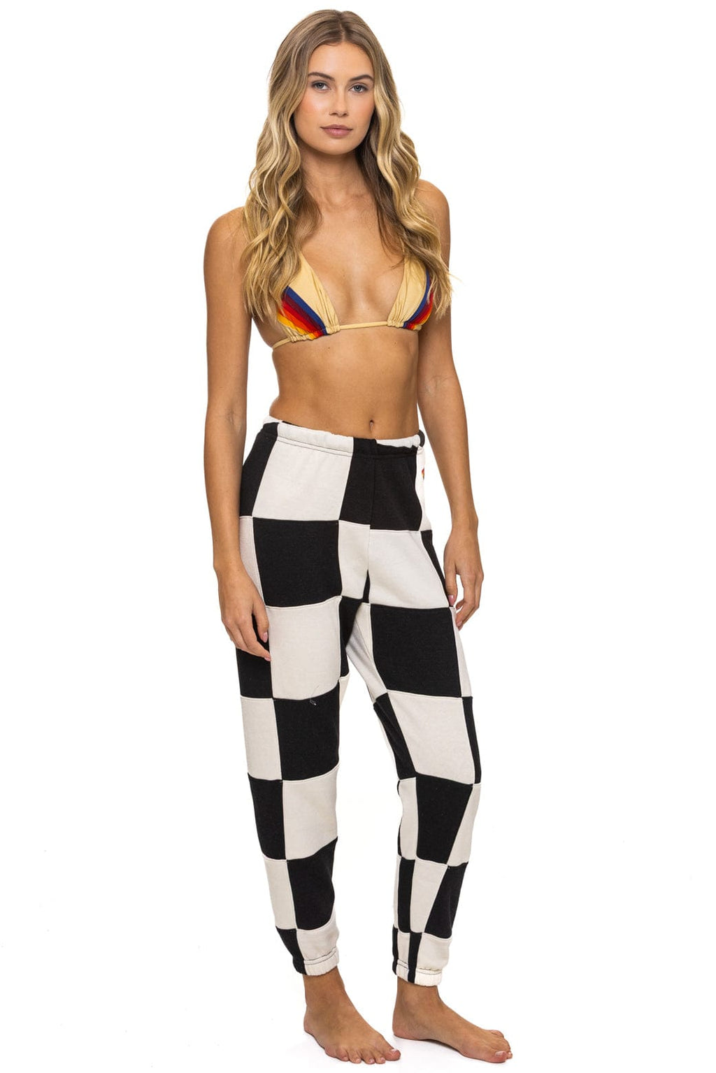 Retro CHECK QUILTED SWEATPANTS - VINTAGE WHITE BLACK