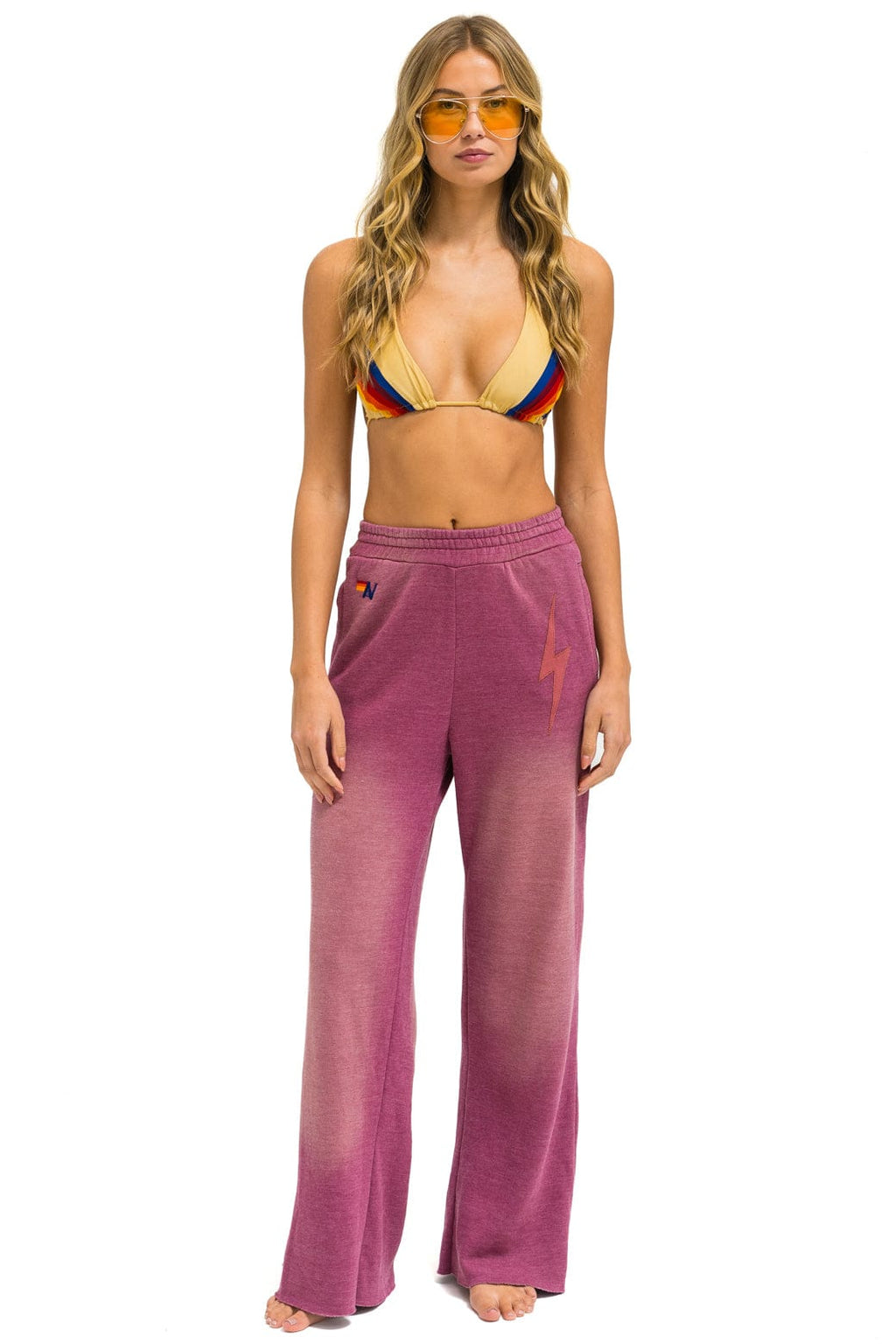 Retro BOLT STITCH WIDE LEG POCKET SWEATPANTS - FADED BERRY