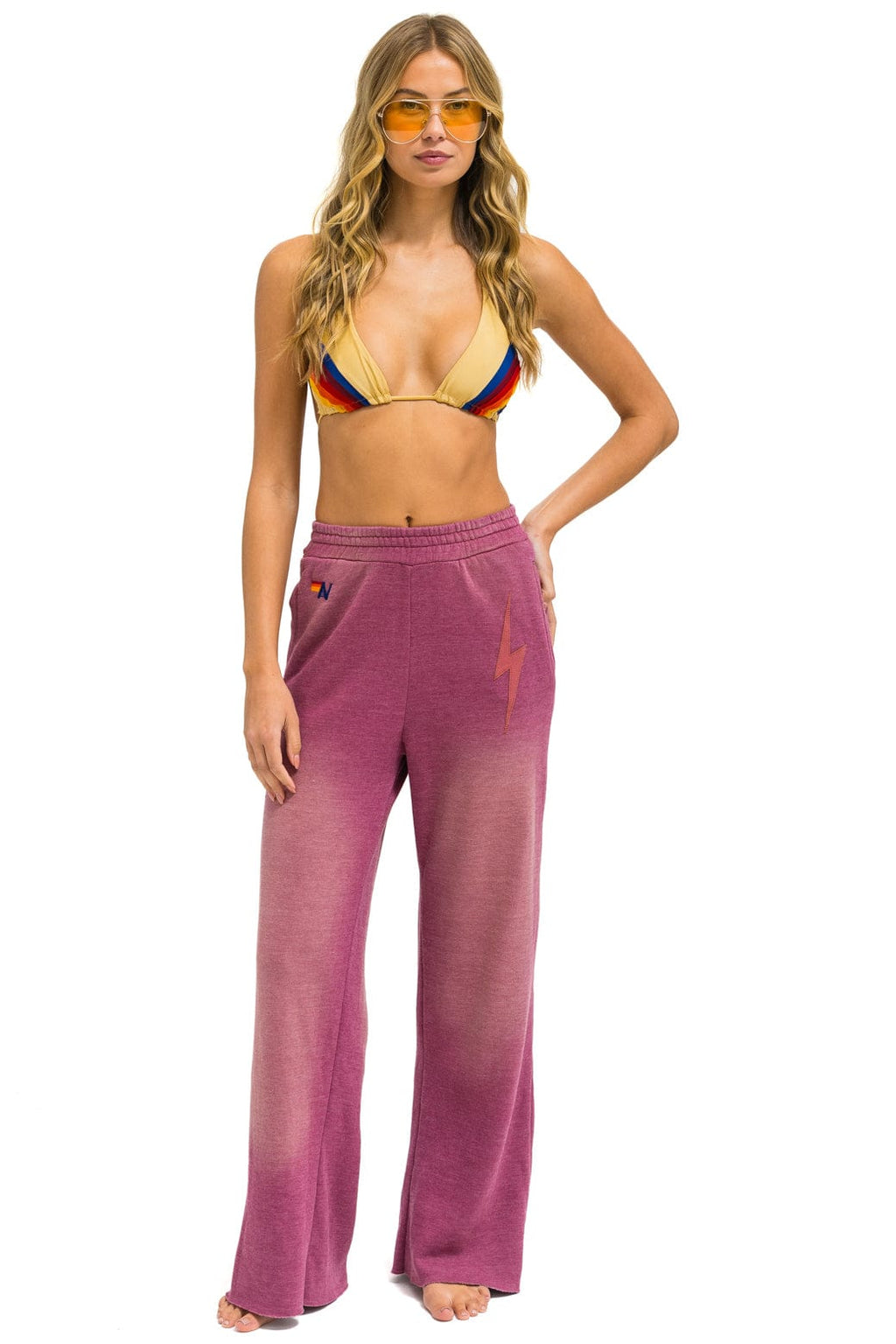 Retro BOLT STITCH WIDE LEG POCKET SWEATPANTS - FADED BERRY