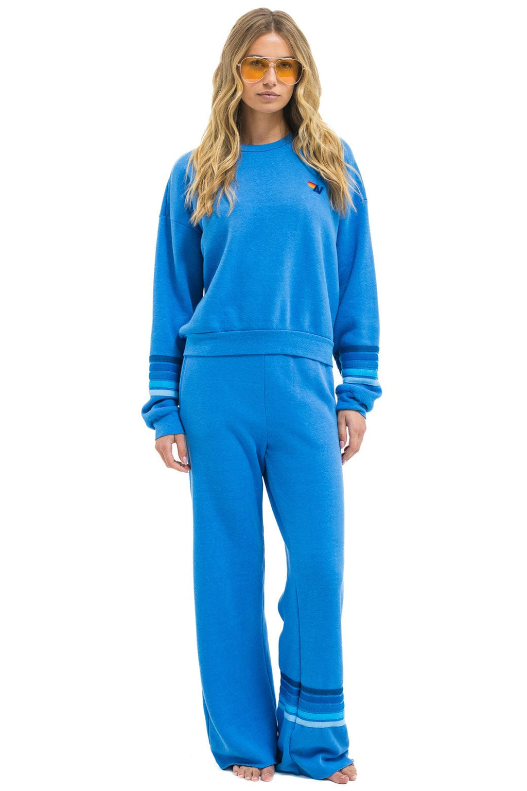 Retro RUGBY STITCH WIDE LEG POCKET SWEATPANTS - COBALT BLUE