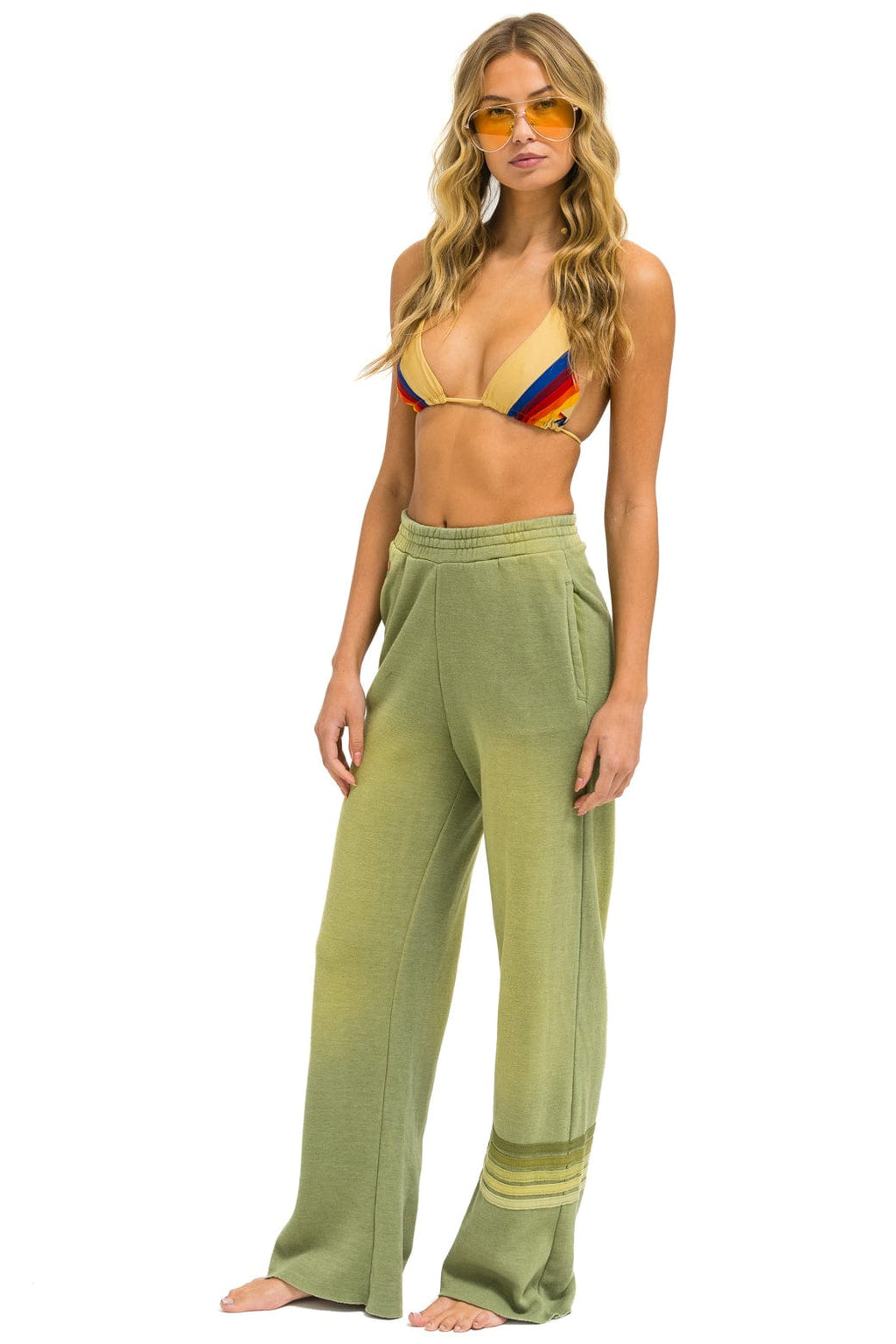 Retro RUGBY STITCH WIDE LEG POCKET SWEATPANTS - FADED ARMY