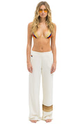 Retro RUGBY STITCH WIDE LEG POCKET SWEATPANTS - VINTAGE WHITE BROWN
