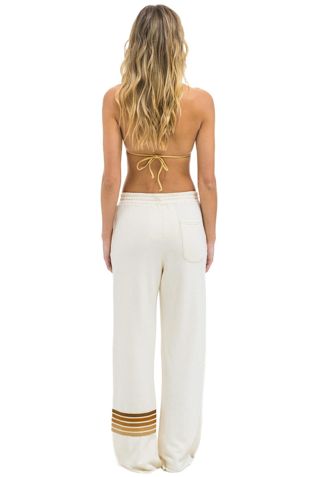 Retro RUGBY STITCH WIDE LEG POCKET SWEATPANTS - VINTAGE WHITE BROWN