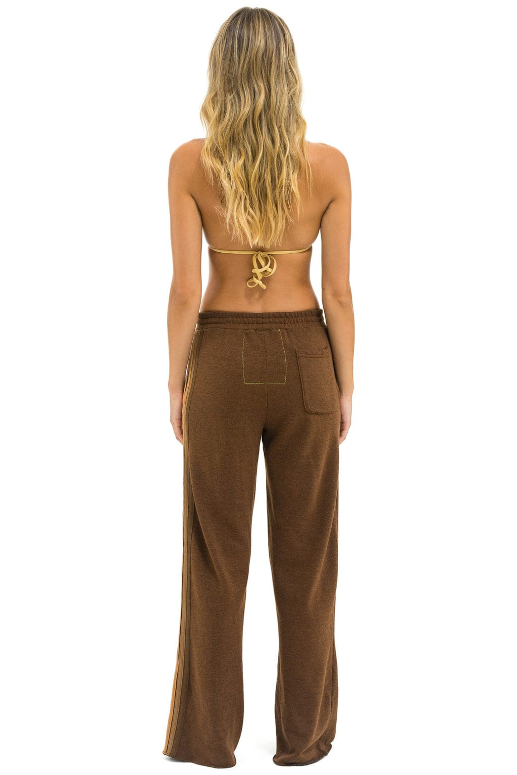 Retro 5 STRIPE WIDE LEG POCKET SWEATPANTS - CHOCOLATE ESPRESSO