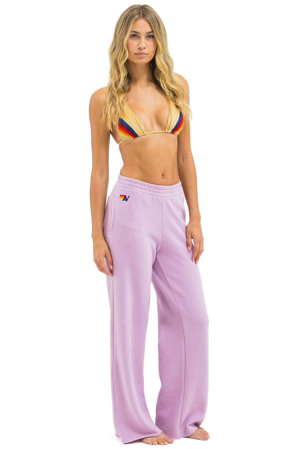 Retro 5 STRIPE WIDE LEG POCKET SWEATPANTS - MAUVE MAGENTA ORANGE