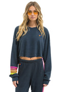 Retro RUGBY STITCH CROPPED CREW SWEATSHIRT RELAXED - CHARCOAL NEON