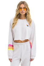 Retro RUGBY STITCH CROPPED CREW SWEATSHIRT RELAXED - DOVE GREY NEON