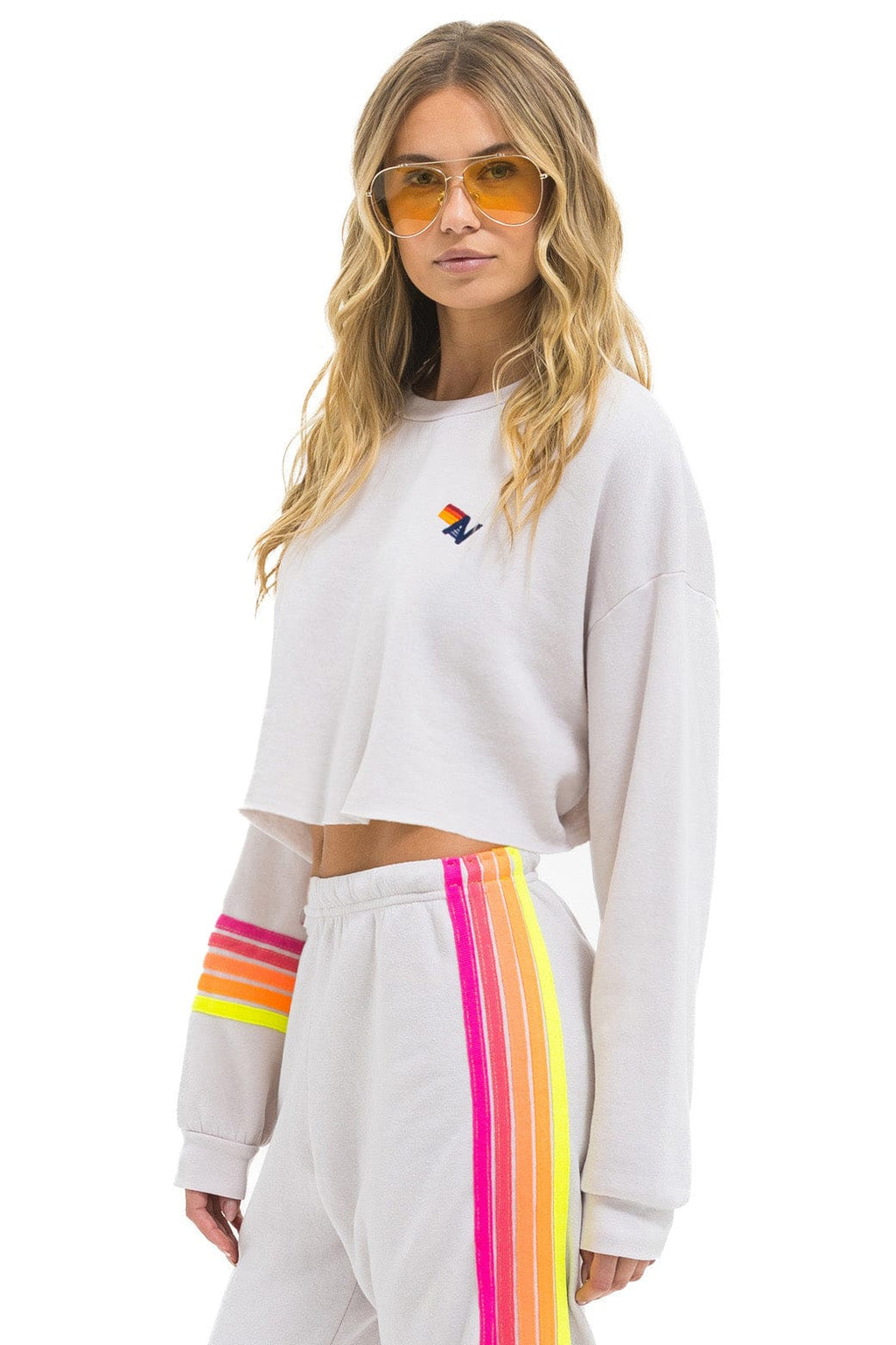 Retro RUGBY STITCH CROPPED CREW SWEATSHIRT RELAXED - DOVE GREY NEON