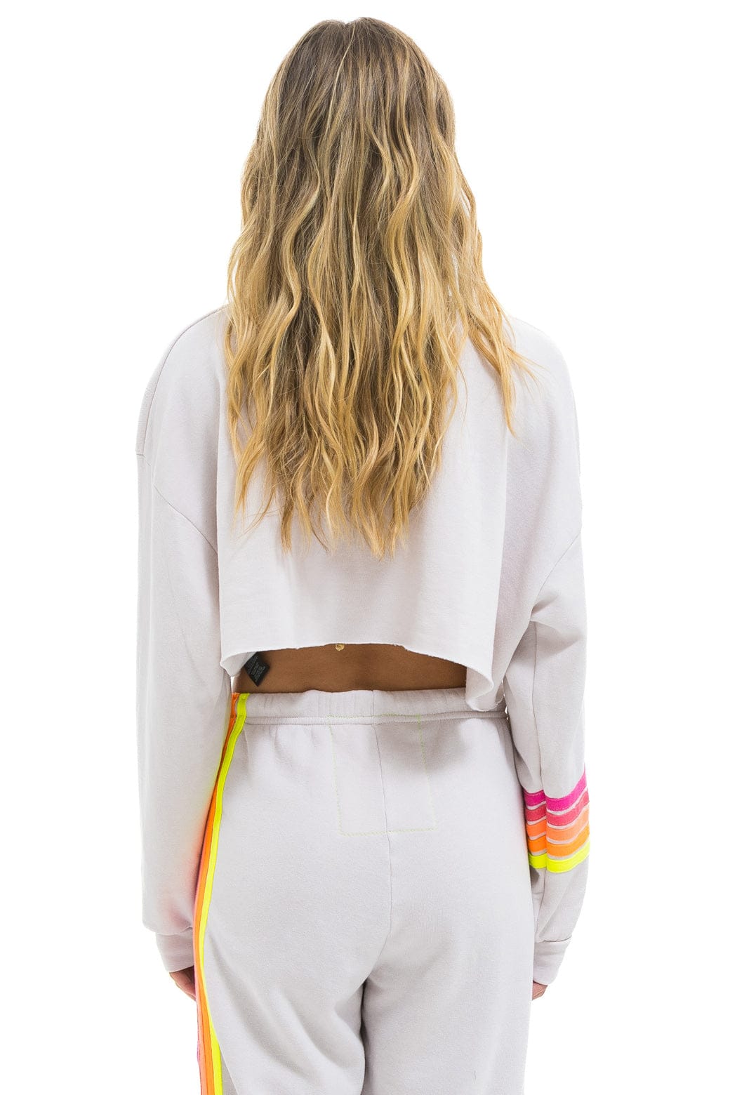 Retro RUGBY STITCH CROPPED CREW SWEATSHIRT RELAXED - DOVE GREY NEON