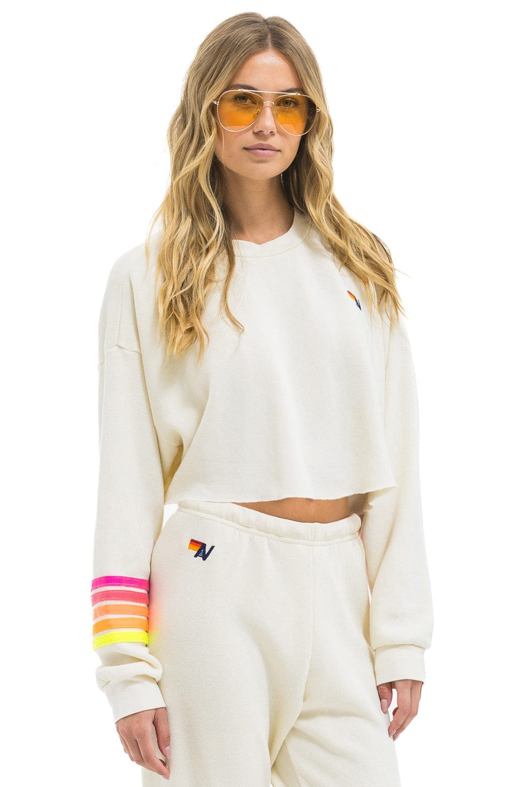 Retro RUGBY STITCH CROPPED CREW SWEATSHIRT RELAXED - VINTAGE WHITE NEON