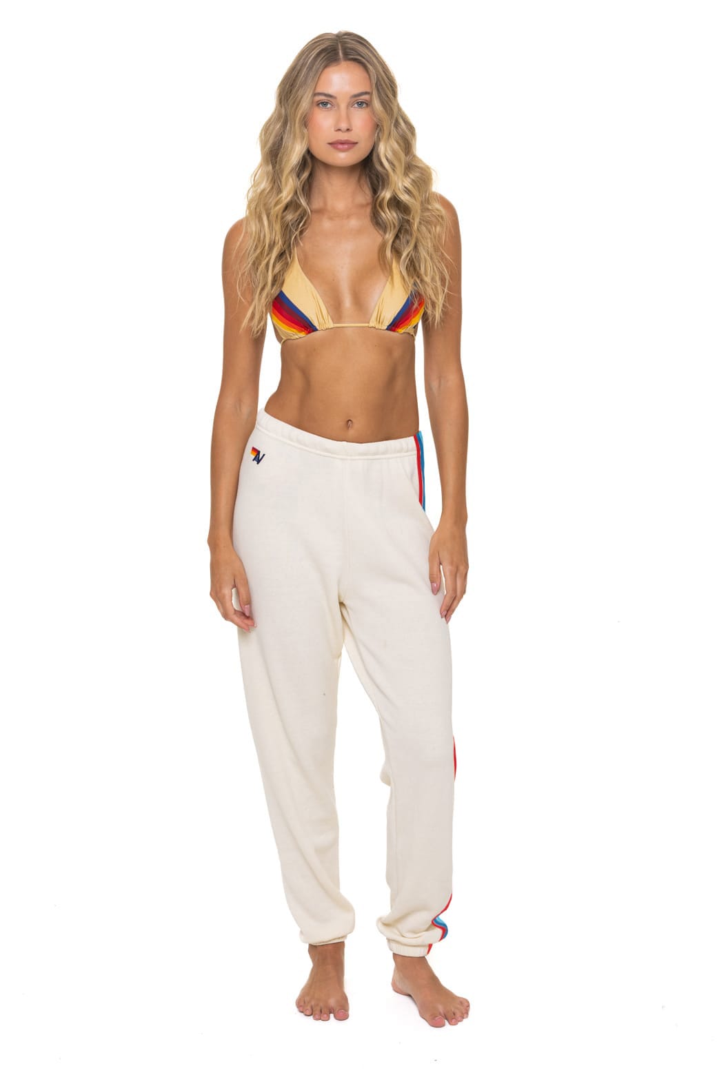 Retro WOMENS 5 STRIPE AMERICA SWEATPANTS - VINTAGE WHITE USA