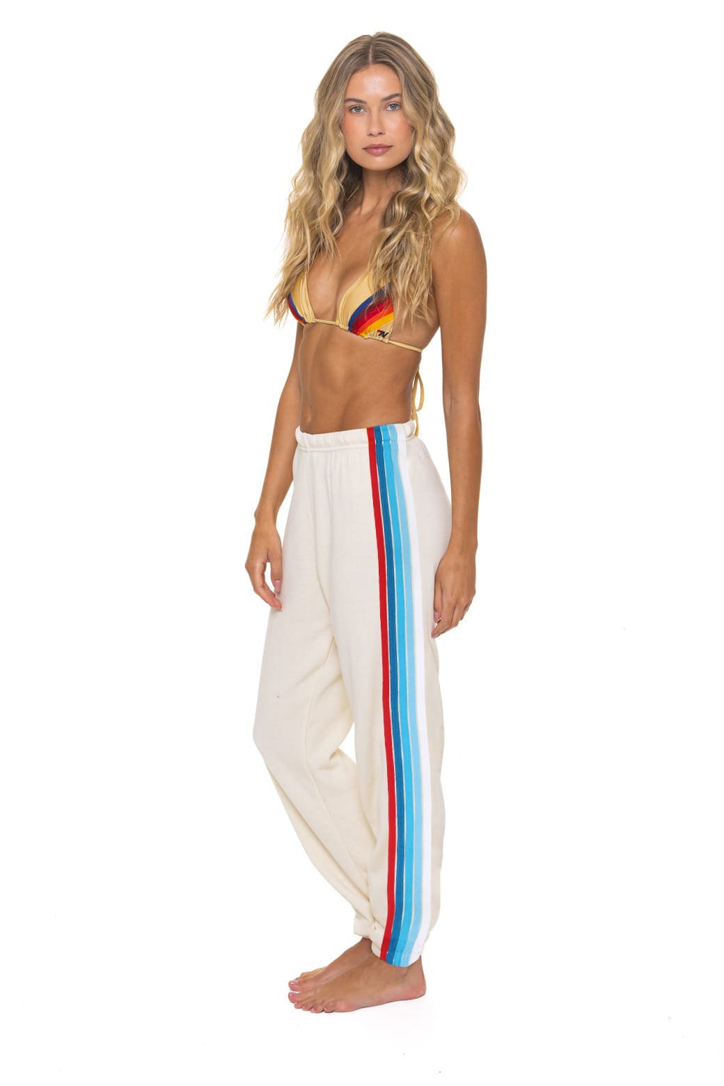 Retro WOMENS 5 STRIPE AMERICA SWEATPANTS - VINTAGE WHITE USA