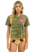 Retro HEART PRINT BOYFRIEND TEE - CAMO NEON PINK