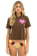 Retro HEART PRINT BOYFRIEND TEE - CHOCOLATE NEON PINK