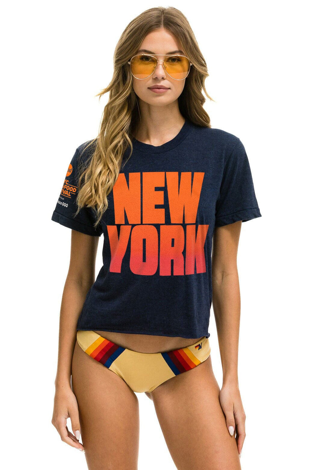 Retro NEW YORK WINE & FOOD 2025 BOYFRIEND TEE - NAVY