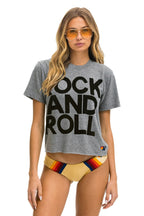 Retro ROCK AND ROLL BOYFRIEND TEE - HEATHER GREY