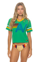 Retro LOGO V-NECK JERSEY BOYFRIEND TEE - KELLY GREEN WHITE GOLD