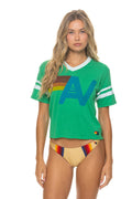 Retro LOGO V-NECK JERSEY BOYFRIEND TEE - KELLY GREEN WHITE