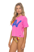 Retro LOGO V-NECK JERSEY BOYFRIEND TEE - NEON PINK NEON PINK