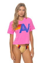 Retro LOGO V-NECK JERSEY BOYFRIEND TEE - NEON PINK NEON PINK