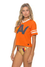 Retro LOGO V-NECK JERSEY BOYFRIEND TEE - ORANGE VINTAGE WHITE