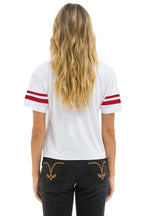 Retro USA STAR VNECK JERSEY BOYFRIEND TEE - WHITE RED