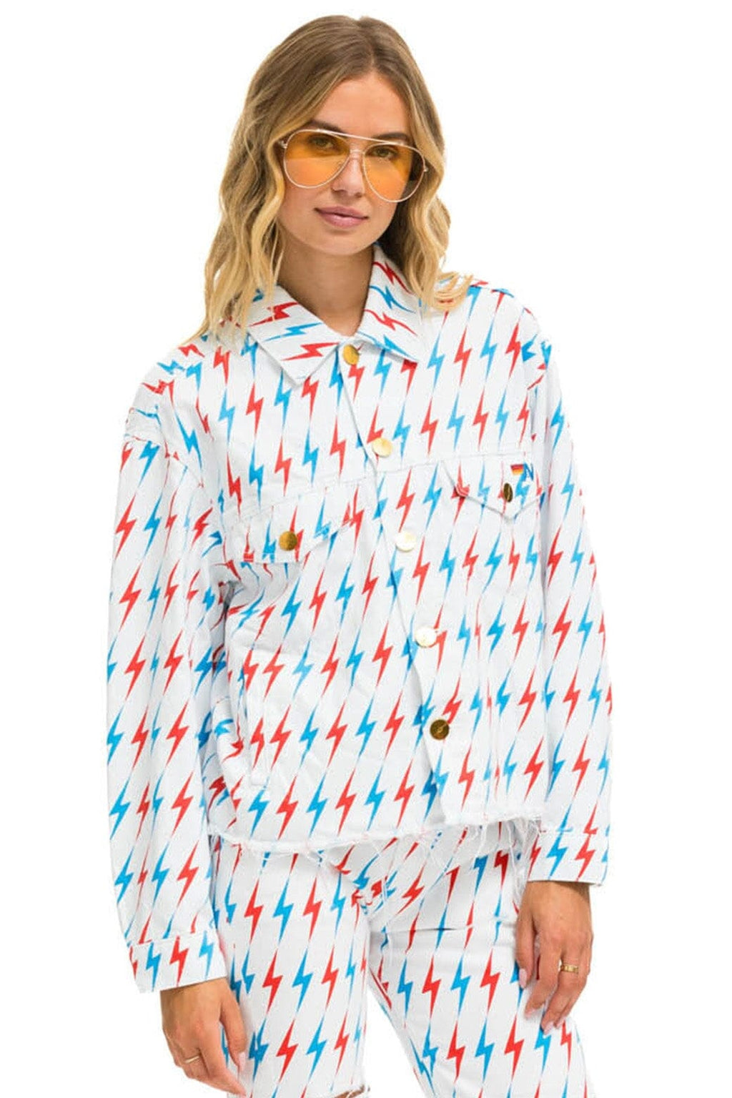 Retro AVIATOR BOLT OVERSIZED CUTOFF DENIM JACKET - WHITE