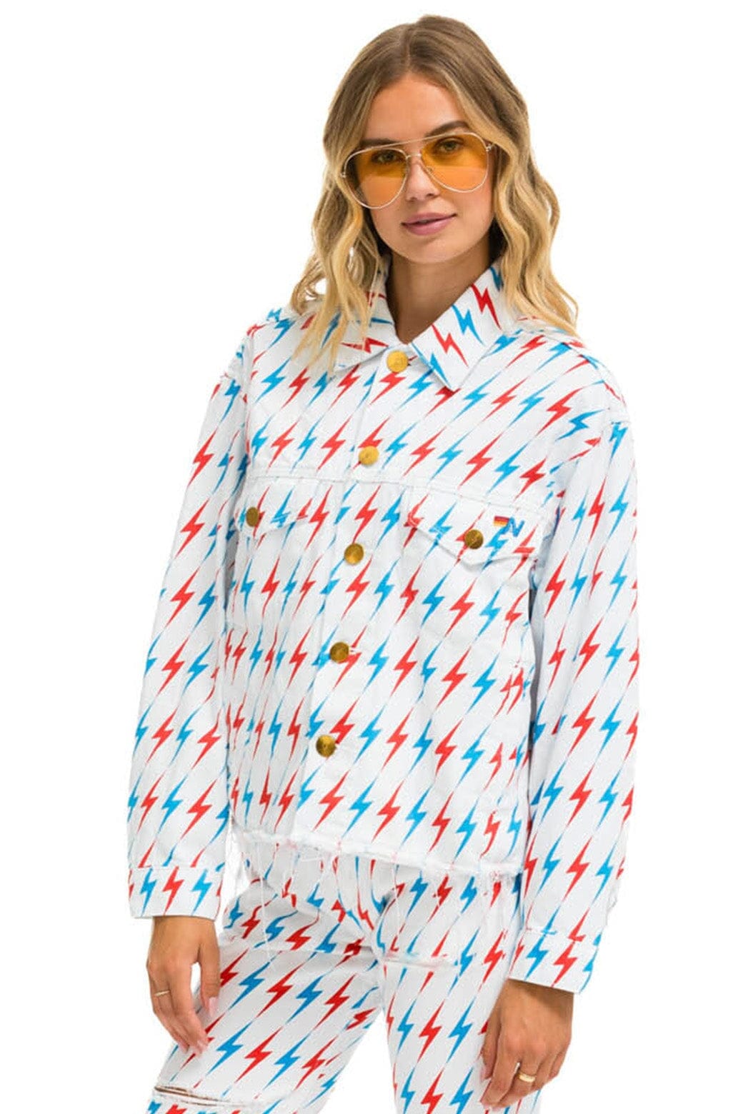Retro AVIATOR BOLT OVERSIZED CUTOFF DENIM JACKET - WHITE