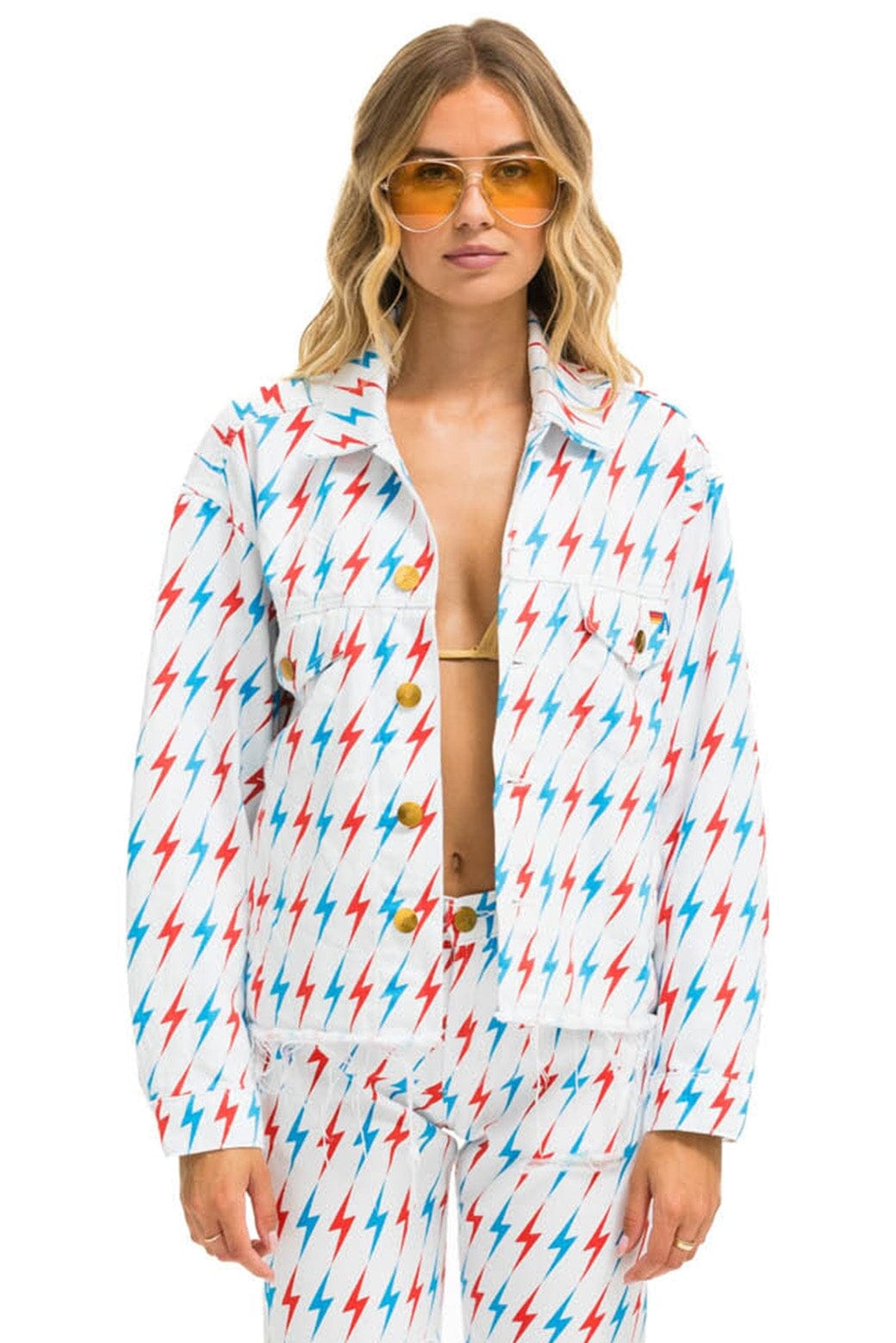 Retro AVIATOR BOLT OVERSIZED CUTOFF DENIM JACKET - WHITE