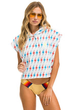 Retro AVIATOR BOLT SLEEVELESS RELAXED CROPPED PULLOVER HOODIE - WHITE USA