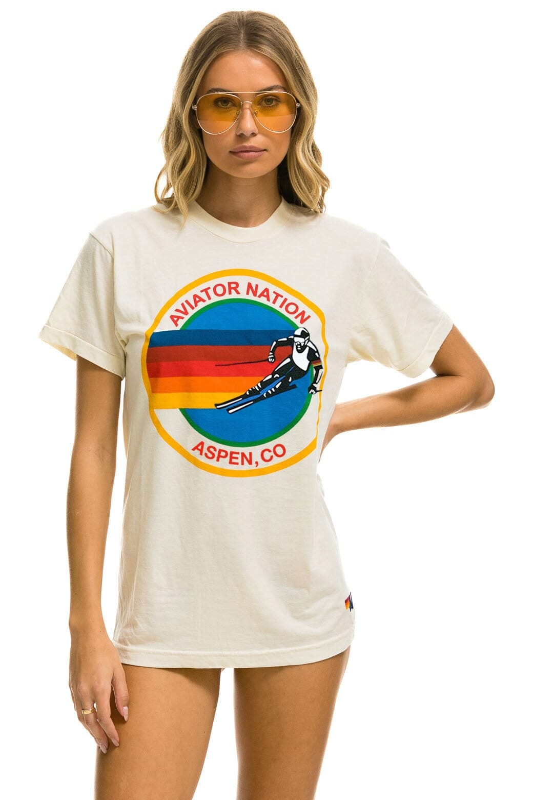 Retro AVIATOR NATION ASPEN CREW TEE SHIRT - VINTAGE WHITE