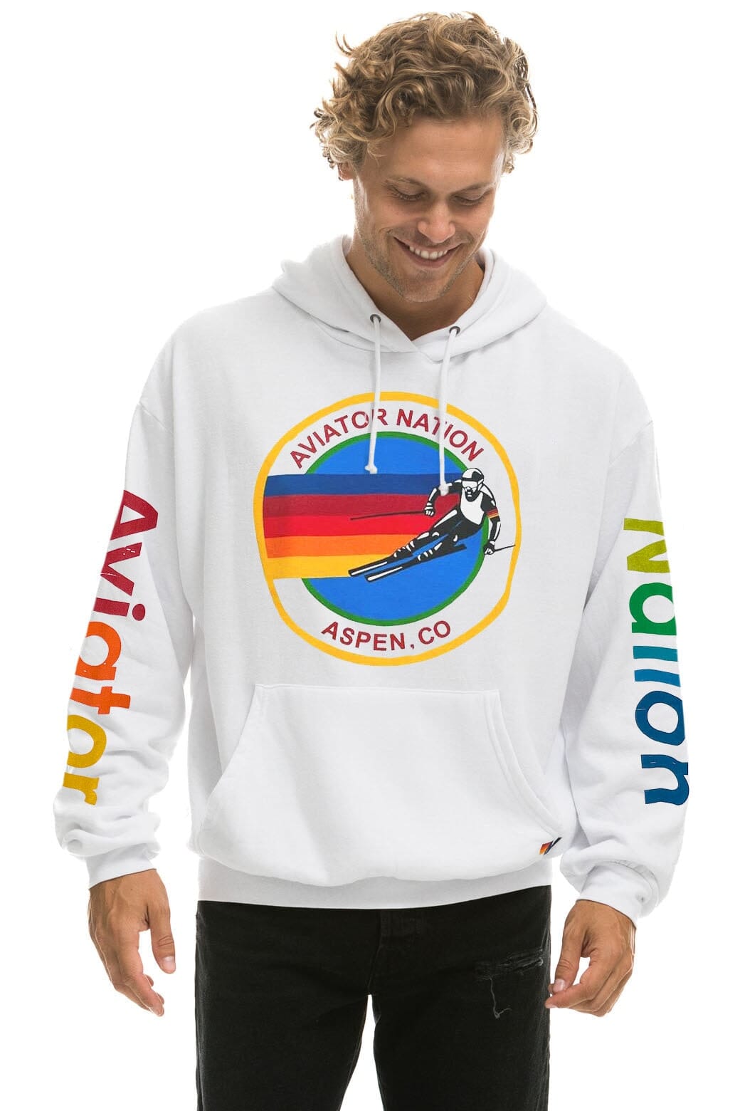 Retro AVIATOR NATION ASPEN RELAXED PULLOVER HOODIE - WHITE