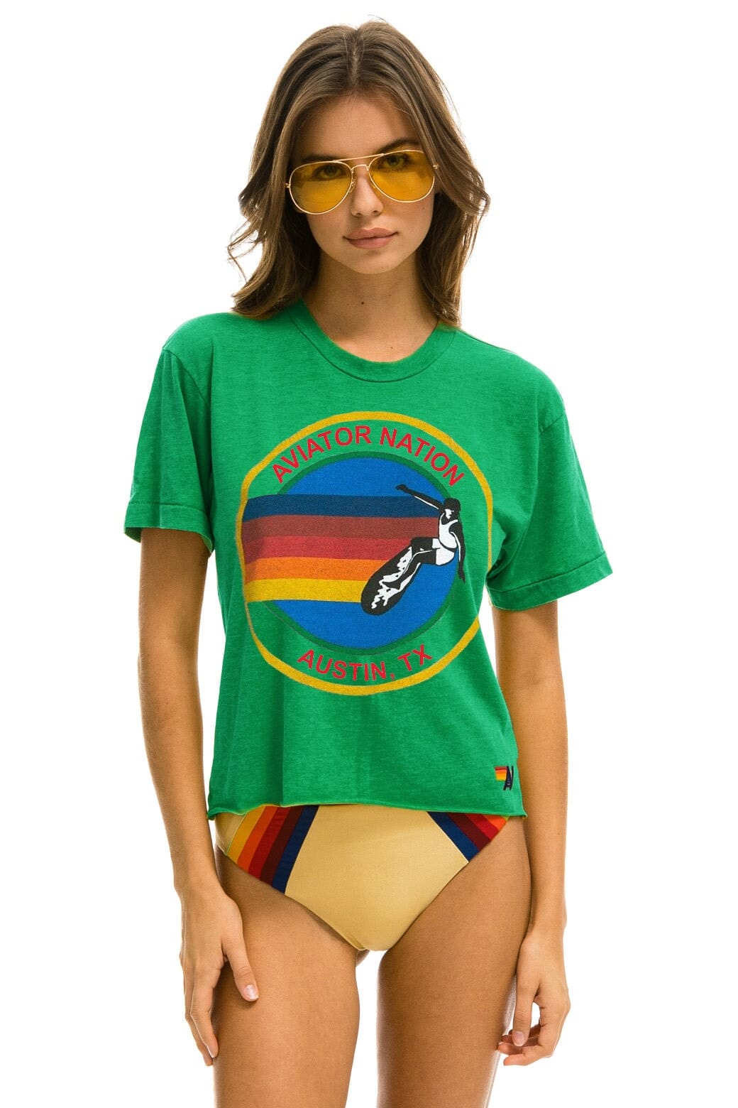 Retro AVIATOR NATION AUSTIN BOYFRIEND TEE - KELLY GREEN