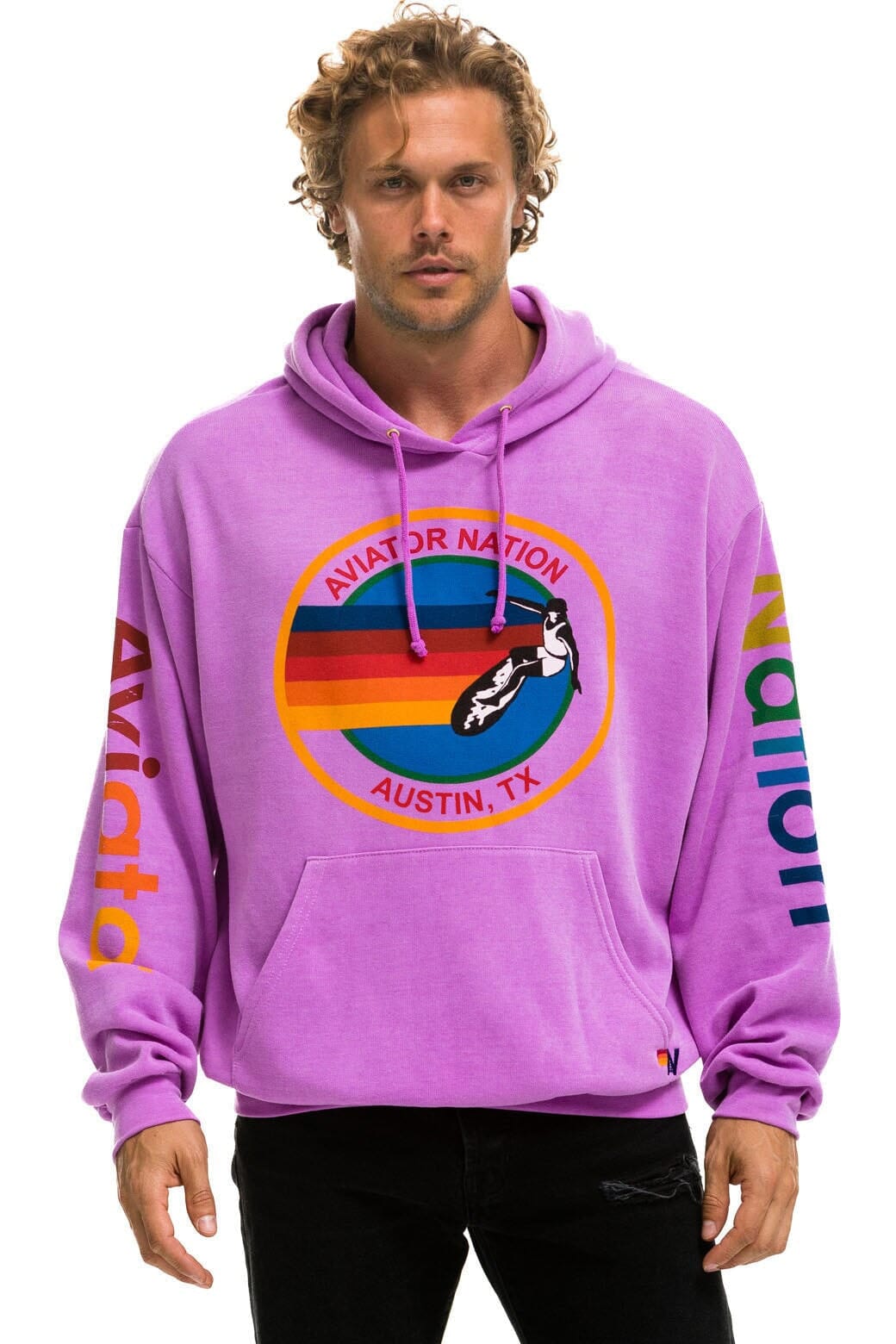 Retro AVIATOR NATION AUSTIN RELAXED PULLOVER HOODIE - NEON PURPLE