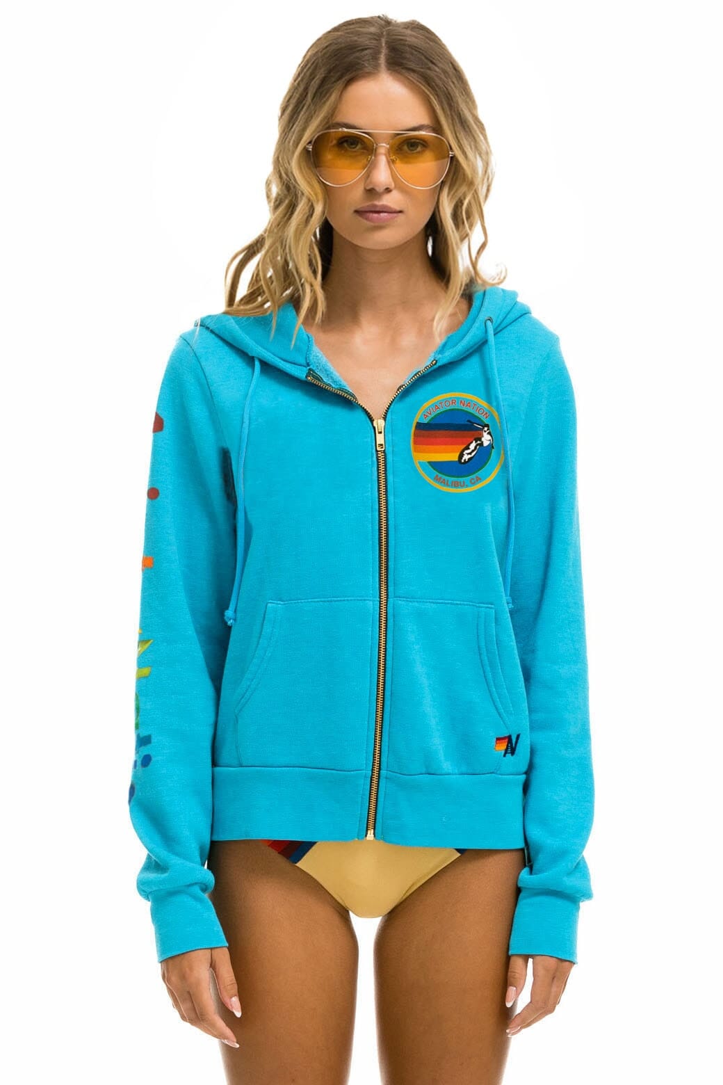 Retro AVIATOR NATION MALIBU ZIP HOODIE - NEON BLUE
