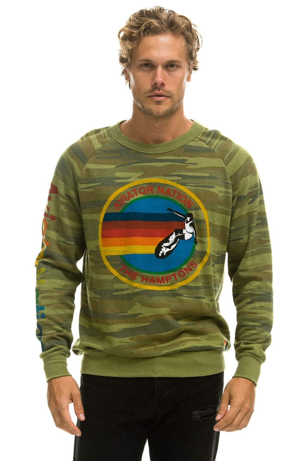 Retro AVIATOR NATION HAMPTONS CREW SWEATSHIRT - CAMO