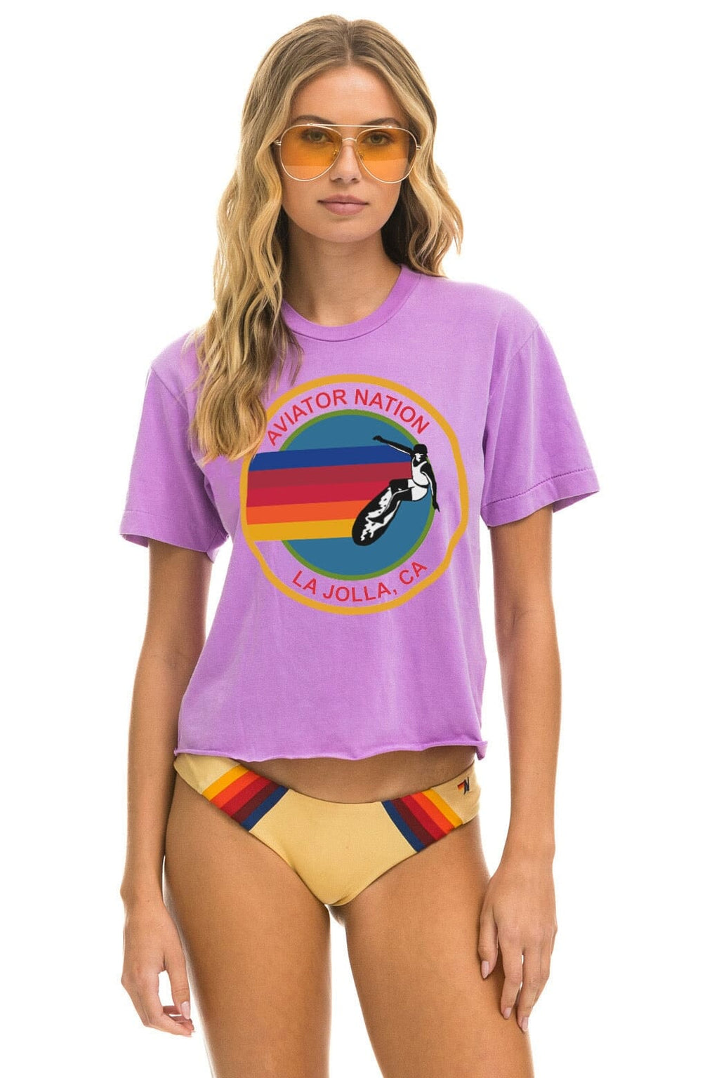 Retro AVIATOR NATION LA JOLLA BOYFRIEND TEE - NEON PURPLE