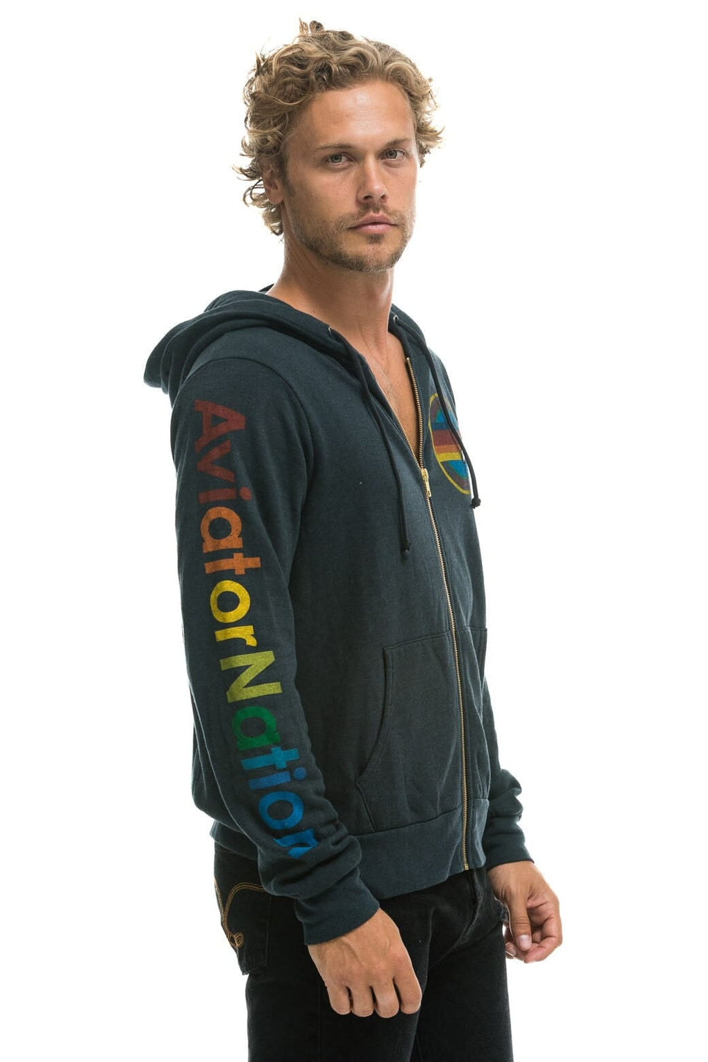 Retro AVIATOR NATION LA JOLLA ZIP HOODIE - CHARCOAL