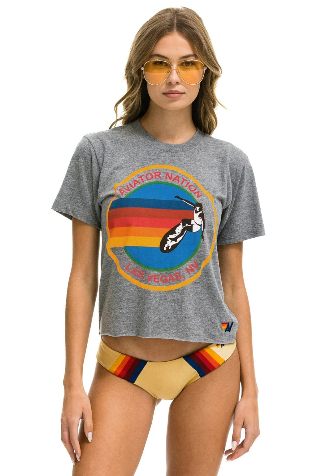 Retro AVIATOR NATION LAS VEGAS BOYFRIEND TEE - HEATHER GREY