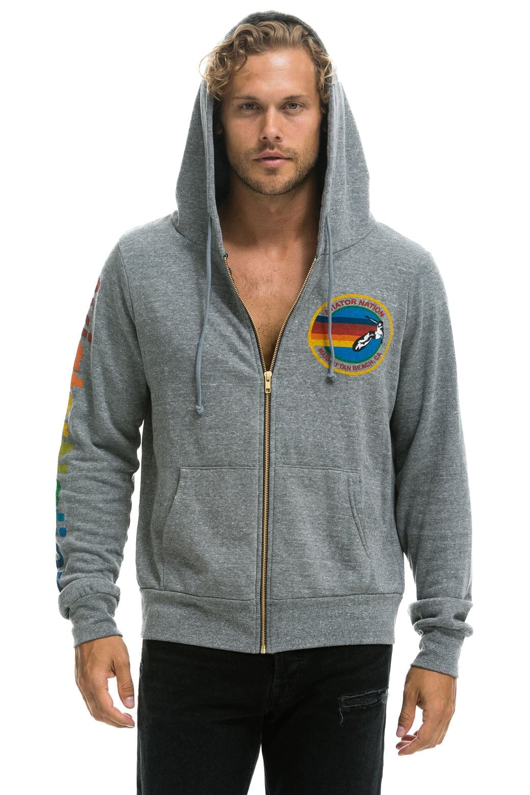 Retro AVIATOR NATION MANHATTAN BEACH HOODIE - HEATHER GREY