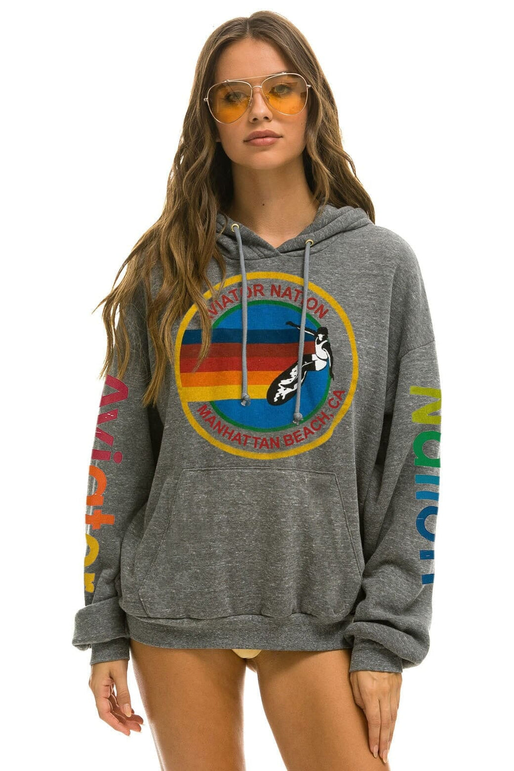 Retro AVIATOR NATION MANHATTAN BEACH RELAXED PULLOVER HOODIE - HEATHER GREY