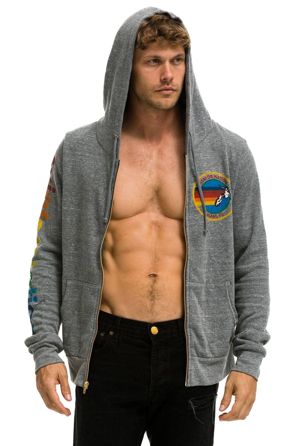 Retro AVIATOR NATION MIAMI HOODIE - HEATHER GREY