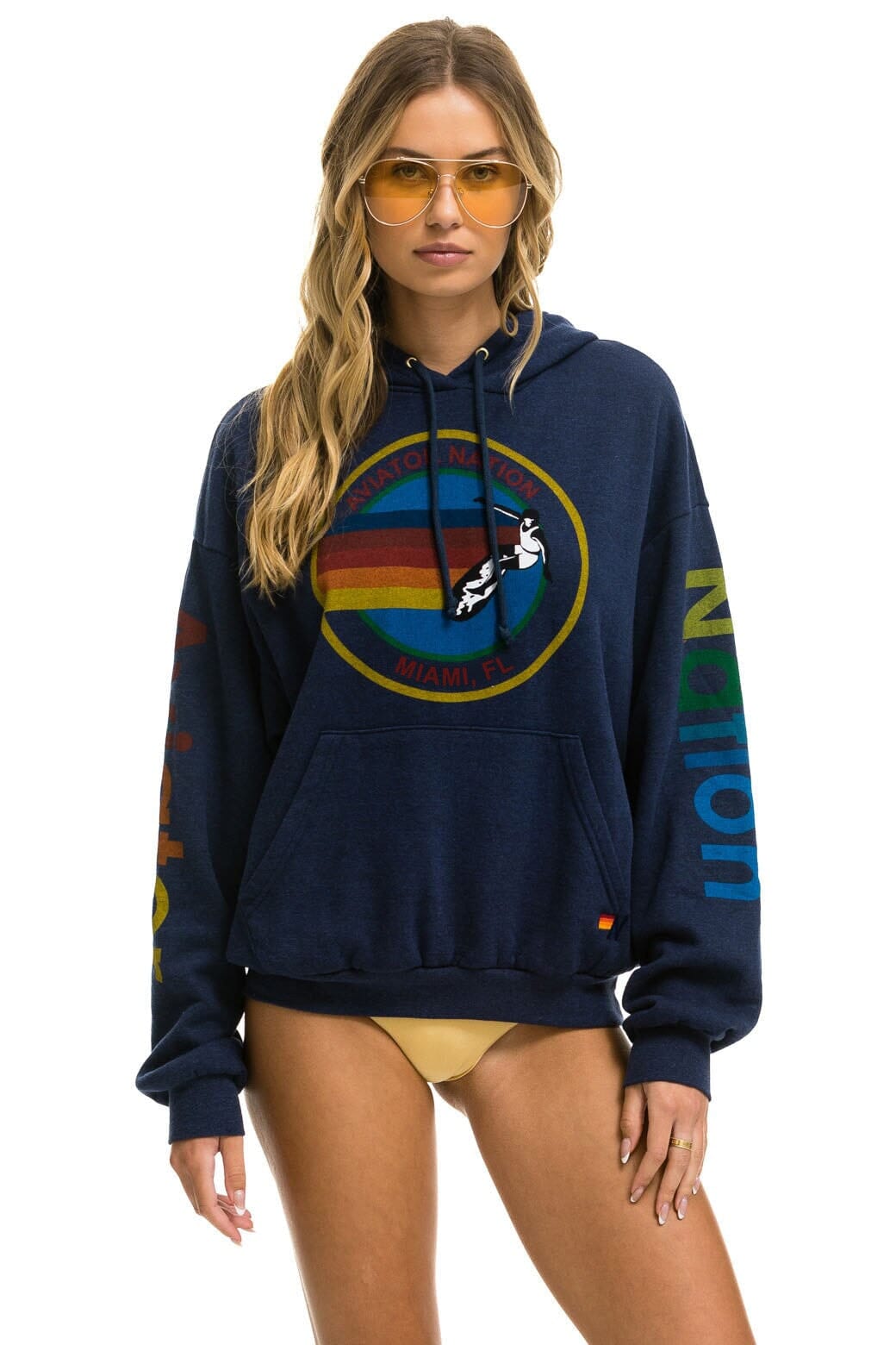 Retro AVIATOR NATION MIAMI RELAXED PULLOVER HOODIE - NAVY