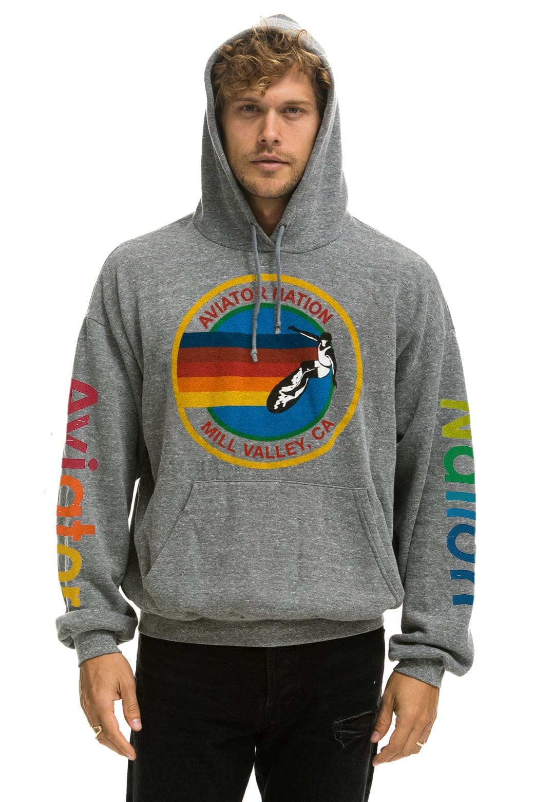 Retro AVIATOR NATION MILL VALLEY RELAXED PULLOVER HOODIE - HEATHER GREY