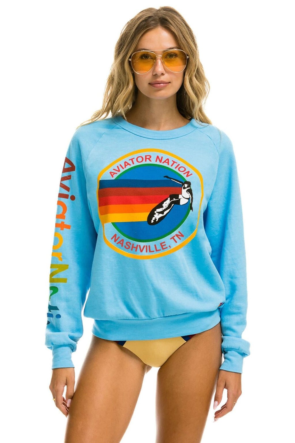 Retro AVIATOR NATION NASHVILLE CREW SWEATSHIRT - SKY