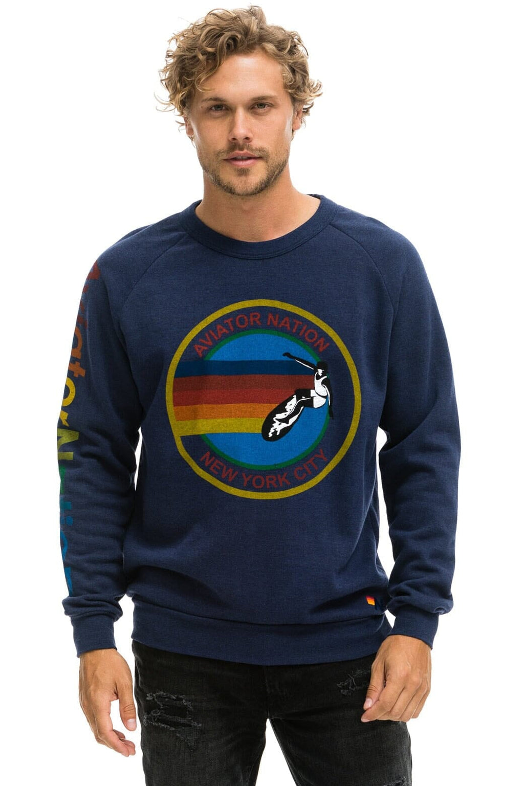 Retro AVIATOR NATION NEW YORK CITY CREW SWEATSHIRT - NAVY